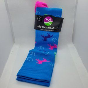 Mad Sports Stuff Neon Blue Wild Horses Over the Calf Socks S